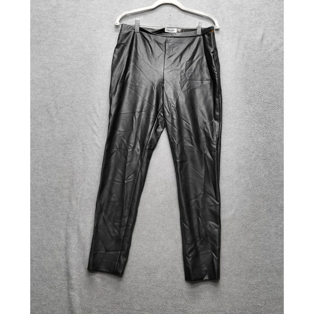 Calvin Klein‎ Women Pants 10 Black Faux Leather Pull On 29
